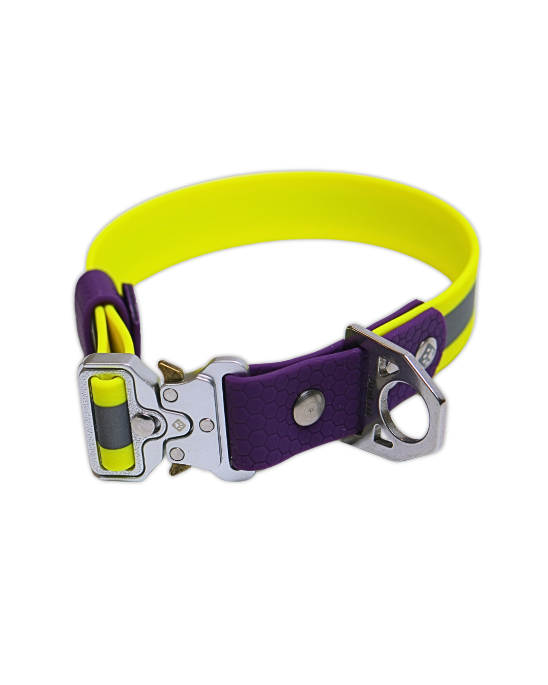 AniLux Hundehalsband Edelstahl - Reflektor Gelb und Violett