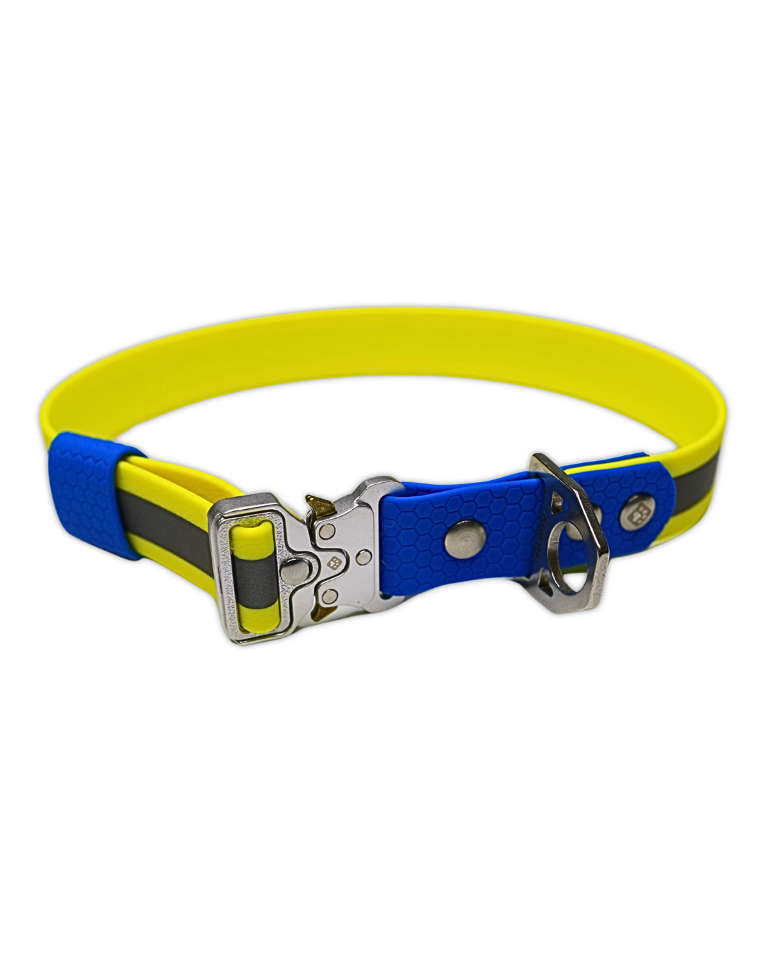 AniLux Hundehalsband Edelstahl - Reflektor Gelb und Blau