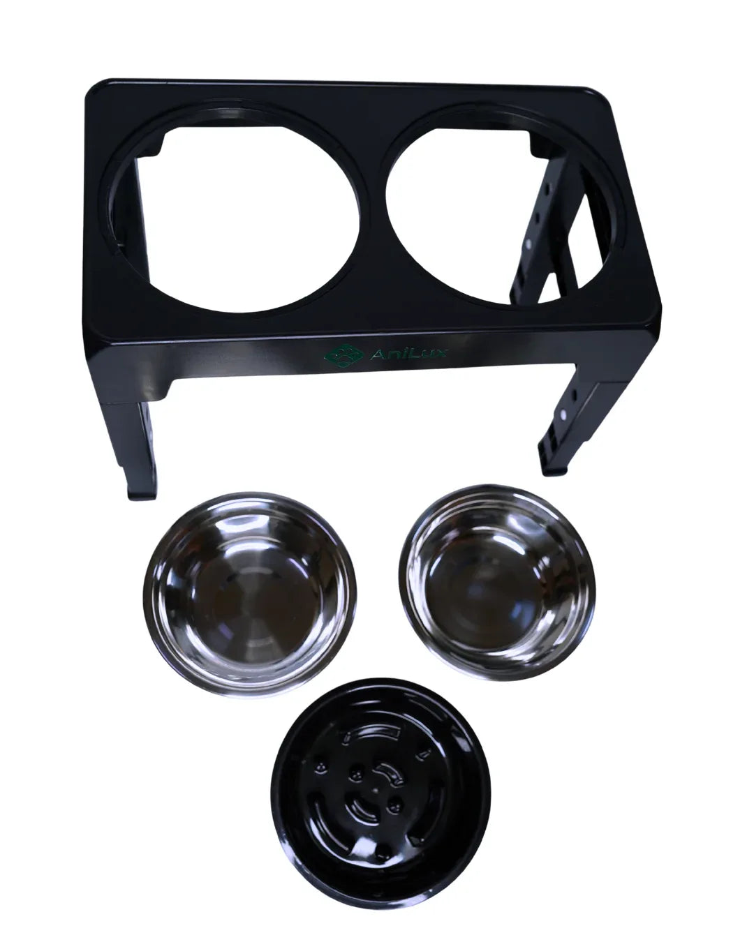 AniLux höhenverstellbare Futterstation mit Chromstahl-Näpfen